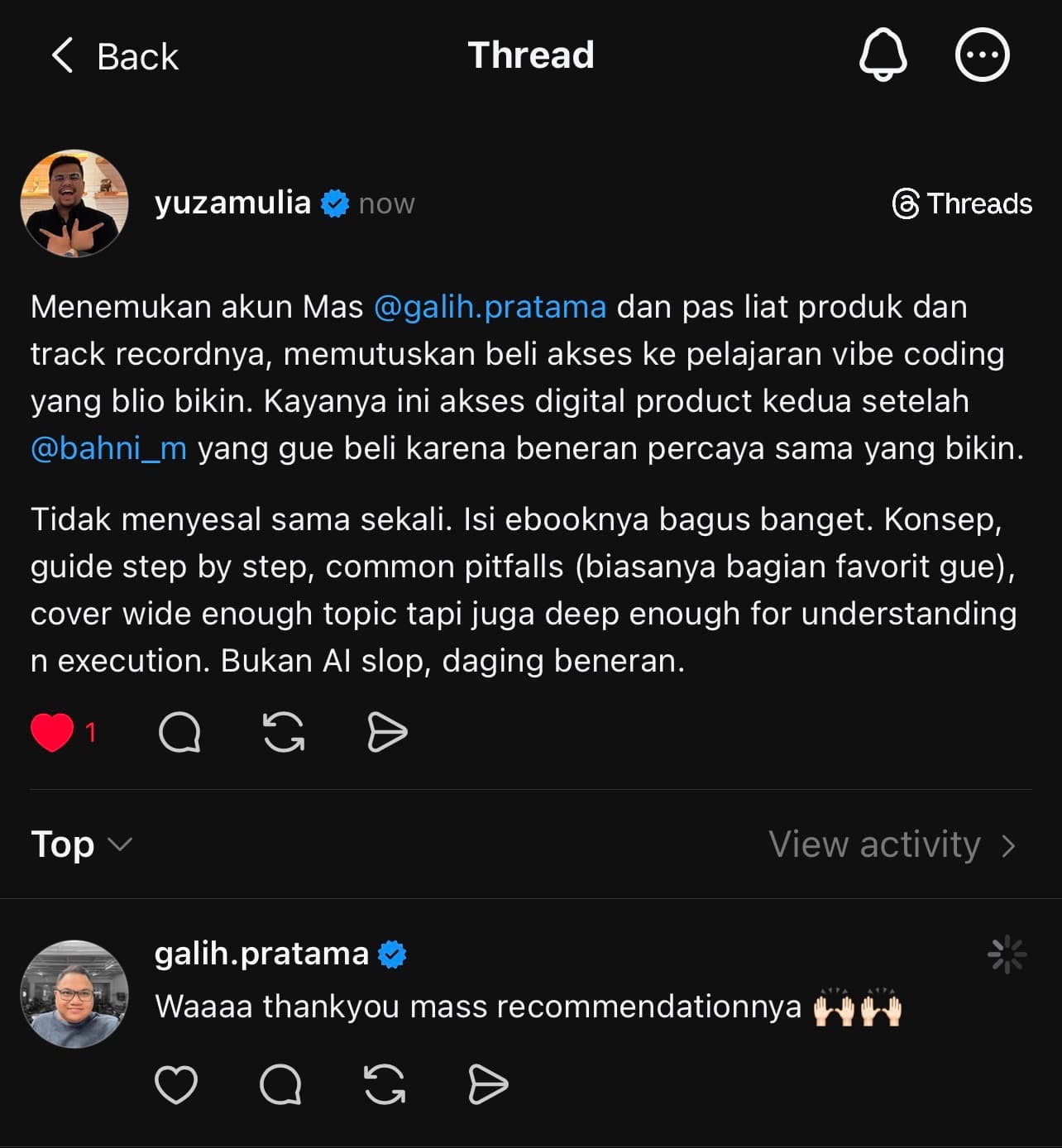 Screenshot testimoni pembeli Belajar Vibe Coding